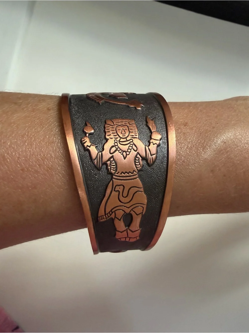 Stamped Genuine Copper and Black Men's Etched Cuff Bracelet